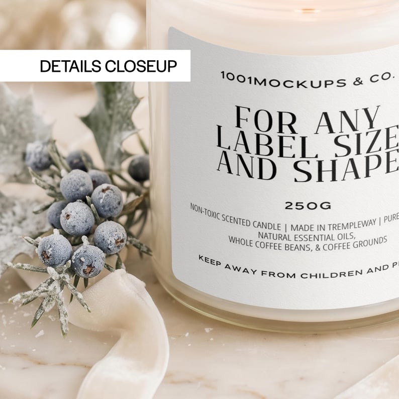 Candle Wrapper Label Christmas Clear Jar Candle Mockup PSD PNG, Silver White Holiday Scene ...