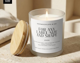 Boho Frosted Glass Tumbler Candle Mockup | Lit Candle Scene with Editable Label & Warm Neutral Aesthetic PSD JPG for Photoshop and Photopea
