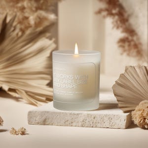 Frosted Glass Candle Mockup PSD PNG, Custom Label Size, Cylindrical POD Scented Candle Mock-up, Boho Studio Label Design Styled Template image 8