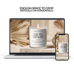 Frosted Glass Candle Mockup PSD PNG, Custom Label Size, Cylindrical POD Scented Candle Mock-up, Boho Studio Label Design Styled Template image 5
