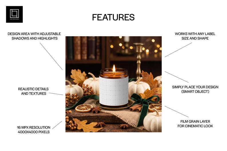 Autumn Amber Jar Candle Mockup PSD PNG, White Pumpkin Rustic Wood Scene ...