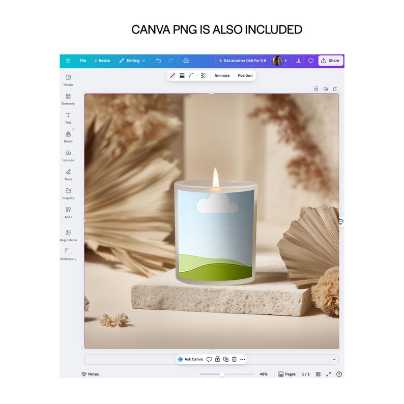 Frosted Glass Candle Mockup PSD PNG, Custom Label Size, Cylindrical POD Scented Candle Mock-up, Boho Studio Label Design Styled Template image 4