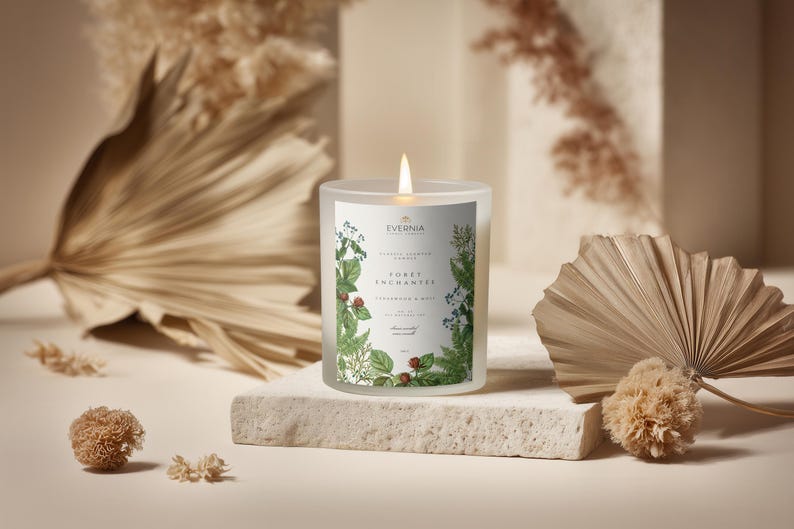 Frosted Glass Candle Mockup PSD PNG, Custom Label Size, Cylindrical POD Scented Candle Mock-up, Boho Studio Label Design Styled Template image 11