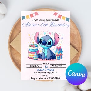 Stitch Birthday Invitation Editable Template Cute Stitch Invitation for girl Birthday Digital Stitch Party Invitation 2nd Birthday invite