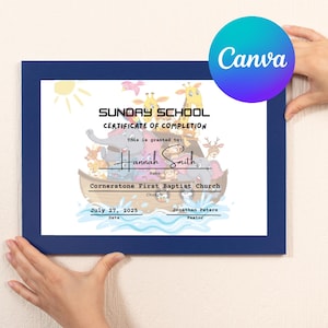 Certificate of Completion of Sunday School, Vacation Bible School Certificate, Editable Canva Template, Church Study Diploma, Summer Camp