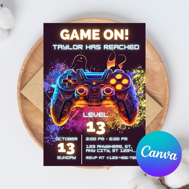 Controller Invites Video Game Birthday Party Invitation, Level up Birthday Invite, Arcade ...