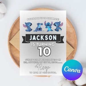 Stitch Birthday Invitation Editable Template Cute Stitch Invitation for girl Birthday Digital Stitch Party Invitation 2nd Birthday invite