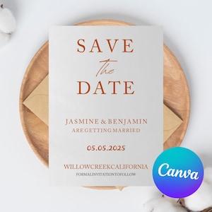 Minimal Save the Date Invitation | Elegant Wedding Announcement, Editable Canva Template | Simple Wedding Announcement Invite Digital Invite