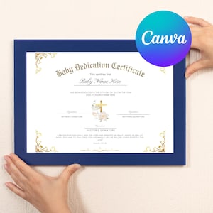 Baby Dedication Certificate, Baptism Certificate, Baby Dedication Gift, Child Dedication Certificate Canva Template, Editable Template