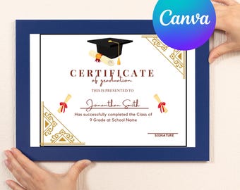 Printable Diploma of Graduation Personalized Middle School Certificate Eighth Grade Diploma Homeschool Graduation Personalized Promoted
