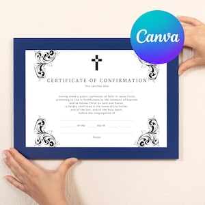 Church Certificate, Religious Gold certificate. Editable Confirmation Certificate, Canva Template, Gifts for girls and boys Catholic
