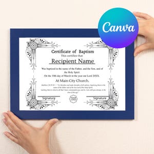 Editable Certificate of Baptism, Baptism Certificate, Personalized child&#39;s baptism, water baptism, Printable Certificates for Adults