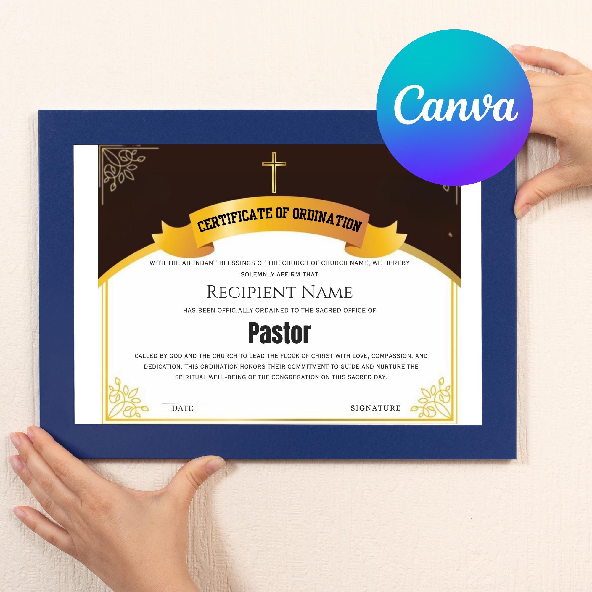 Deacon Ordination Certificate Template, Printable Certificate of Ordination, Editable Ministry Certificate, Ordained Minister
