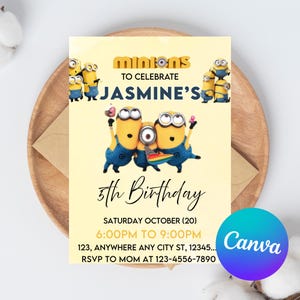 Editable Minions Yellow Birthday Invitation Template, Calling All The Minions Birthday Party, Kid Birthday Invite, Boys & Girls Party Invite