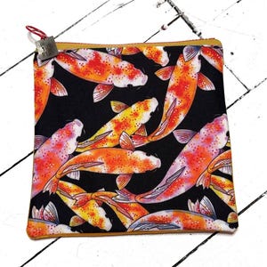 one of a kind / koi / fish / velvet / pouch / bag / travel bag  / cosmetic bag / chargers / cord carrier / zipper bag / zipper pouch