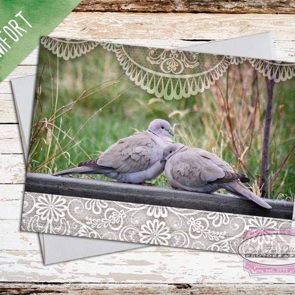 Dove Note Card, Eurasian Collared Doves, Valentine Card, Love Note, Thinking of You, Bird Note Card, Miss You Card, Thank You Card, Doves