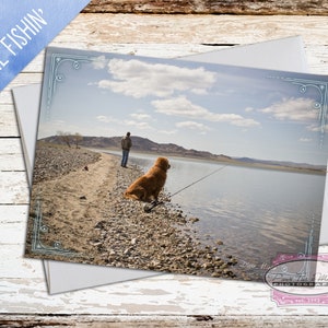 Golden Retriever Fishing Note Card, Dog Stationery