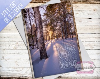 Merry Christmas Card, Holiday Greeting Card, Christmas Card, Wyoming Christmas, Mountain Christmas, Blank Inside Card, Card with Envelope