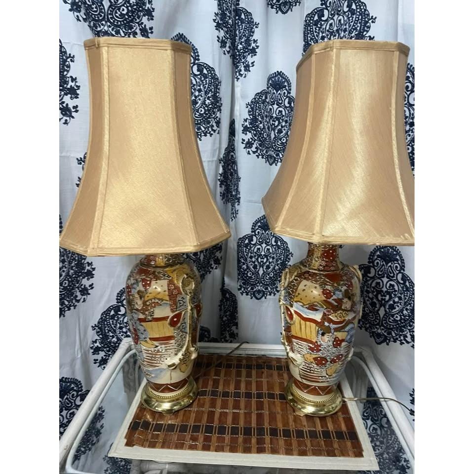 2 Japanese Satsuma Porcelain Lamps