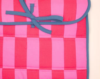 Pink & Red Quilted Check Handmade Laptop Case: Vintage Style Padded Sleeve (13-16 Inch)