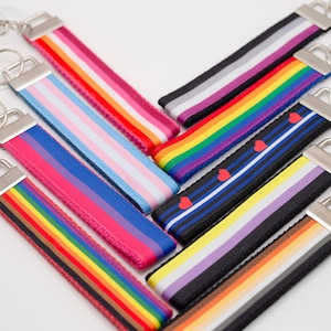 Pride Flag Wristlet Keychain Lanyard Holder, Silver Clip Hardware