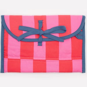 Pink & Red Quilted Check Handmade Catchall Pouch: Kindle / Tech Organizer, Makeup Clutch