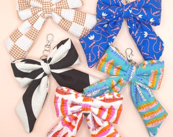 Handmade Puffy Bow Keychain, Purse Charm, Zipper Pull