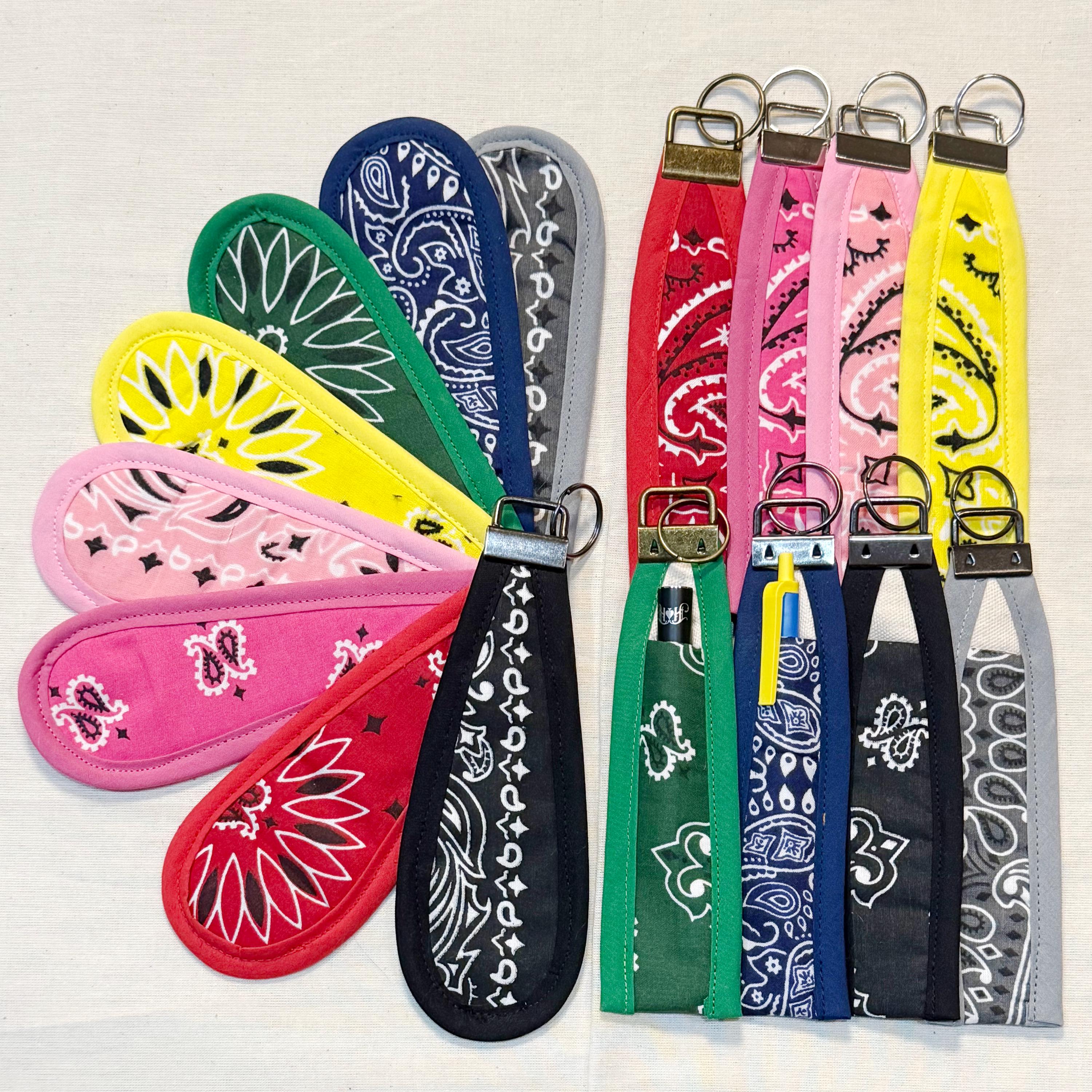 Handmade Pen Fob Keychain in Soft Cotton Bandana Flagging Hanky
