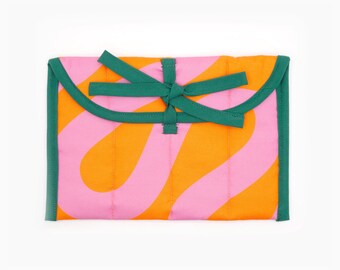 Pink & Orange Groove Handmade Quilted Catchall Pouch: Tech Organizer, Makeup Clutch