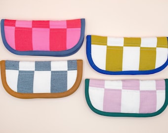 Glasses & Sunglasses Handmade Quilted Checker Case with Snap Closure, Soft Padding, Wallet or Clutch