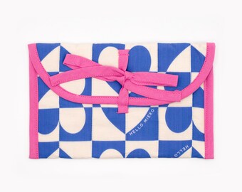 Blue Heart Check Handmade Quilted Catchall Pouch: Tech Organizer, Makeup Clutch
