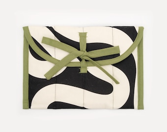 Black & Ivory Groove Handmade Quilted Catchall Pouch: Tech Organizer, Makeup Clutch