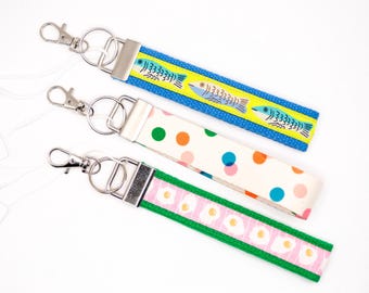 Handmade Wristlet Keychain Lanyard Holder 1" in Bright Bold Colors & Prints