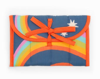 Rainbow Star Handmade Quilted Catchall Pouch: Tech Organizer, Makeup Clutch