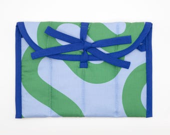 Blue & Green Groove Handmade Quilted Catchall Pouch: Tech Organizer, Makeup Clutch