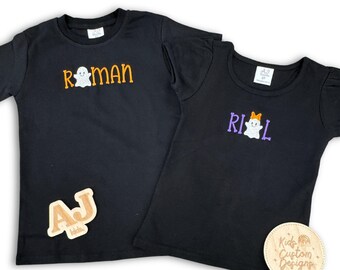 Custom Kids Halloween Shirt with Name, Embroidered Ghost Shirt for Boys  Girls, Personalized Halloween Shirt, Kids Halloween Outfit