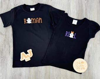 Custom Kids Halloween Shirt with Name, Embroidered Ghost Shirt for Boys  Girls, Personalized Halloween Shirt, Kids Halloween Outfit