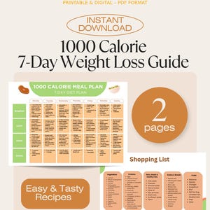 1000 Calorie Diet Plan: 7-Day Weight Loss Meal Plan (PDF Downloadable Guide