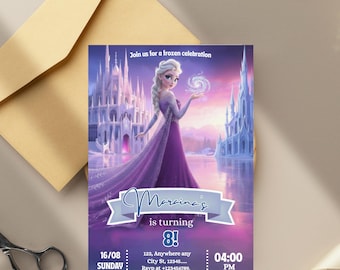 Frozen Theme Birthday Invitation, Girls Birthday Third Invite, Frozen Elsa 3rd Birthday Is turning three Editable Template Digital Download