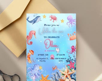 Under the Sea Birthday Invitation, Under the Sea Invite, Ocean Animals Birthday Invite, Boys Birthday Invite, Sea Birthday, Ocean
