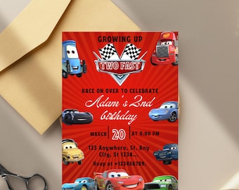 Cars Birthday Invitation, Birthday Invitation, Lightning McQueen Invitation, Kids Birthday Invitation, Editable Canva Template