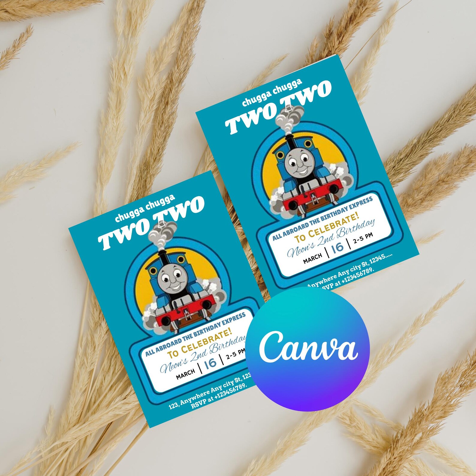 Editable Thomas the Tank Engine Birthday Invitation | Canva Digital ...