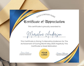 Certificate Of Appreciation Template, Editable Appreciation Certificate, Printable Appreciation Gift Certificate Canva Template
