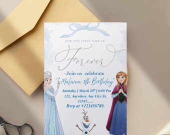 Frozen Theme Birthday Invitation, Girls Birthday Third Invite, Frozen Elsa 3rd Birthday Is turning three Editable Template Digital Download