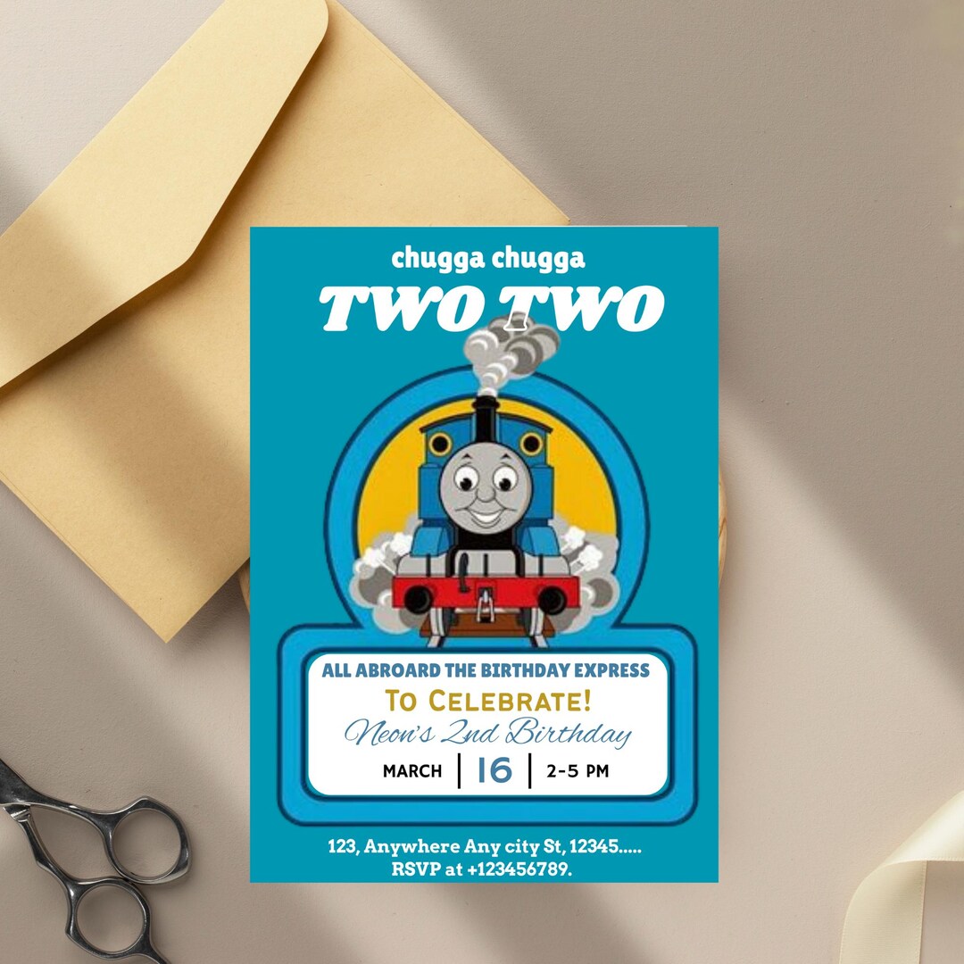 Editable Thomas the Tank Engine Birthday Invitation | Canva Digital ...