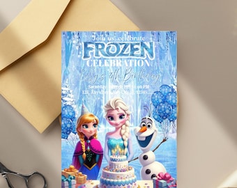 Frozen Four The First Time In Forever verjaardagsuitnodiging Frozen 4e verjaardagsuitnodiging Kids Fourth Party Invite Elsa Anna thema BEWERKBAAR