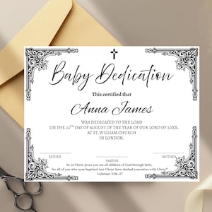 Baby Dedication Certificate, Baptism Certificate, Baby Dedication Gift, Child Dedication Certificate Canva Template, Editable Template