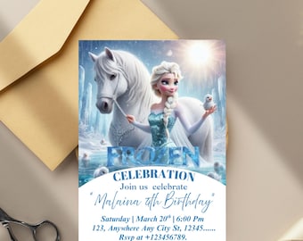 Frozen Theme Birthday Invitation, Girls Birthday Third Invite, Frozen Elsa 3rd Birthday Is turning three Editable Template Digital Download