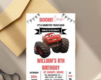 Cars Birthday Invitation, Lightning McQueen Invite, Kids Birthday Invitation, Lightning McQueen mater, Digital Invitation, Canva Editable