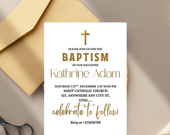 Baptism Invitation Template, Modern Baptism Invite, Minimalist Baptism Invite, Simple Baptism Invite, Minimal Aesthetic